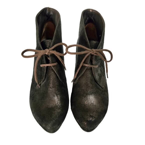 Paul Green Suede Black Bronze Platform Lace-Up Ankle Booties 8 Metallic Almond - Picture 2 of 12